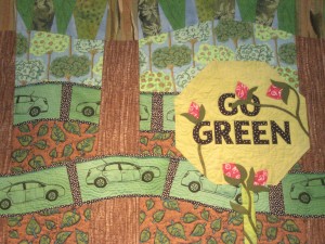 Go Green quilt with hybrid car design